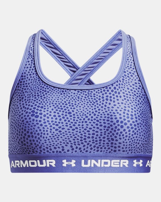 Girls' UA Crossback Printed Sports Bra, Blue, pdpMainDesktop image number 0